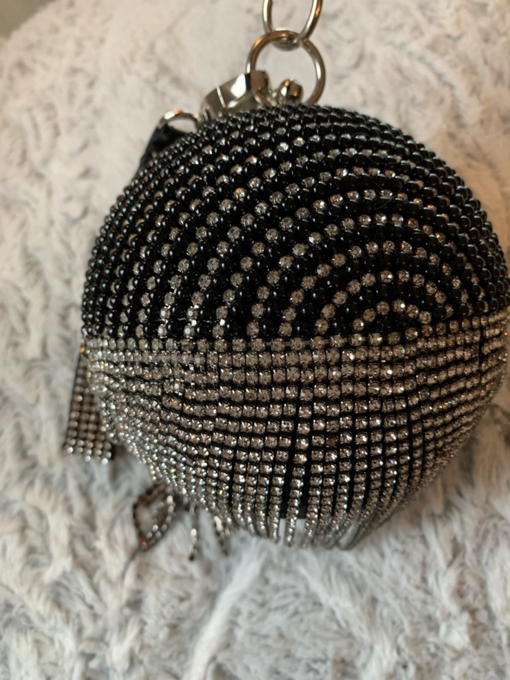 Crystal Embellished Black & Silver Sphere Evening Bag
